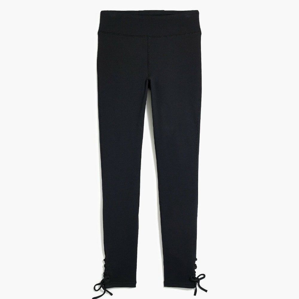 J. Crew Mid Rise Tie Ankle Solid Black Athletic Fitness Yoga Pants Leggings sz S